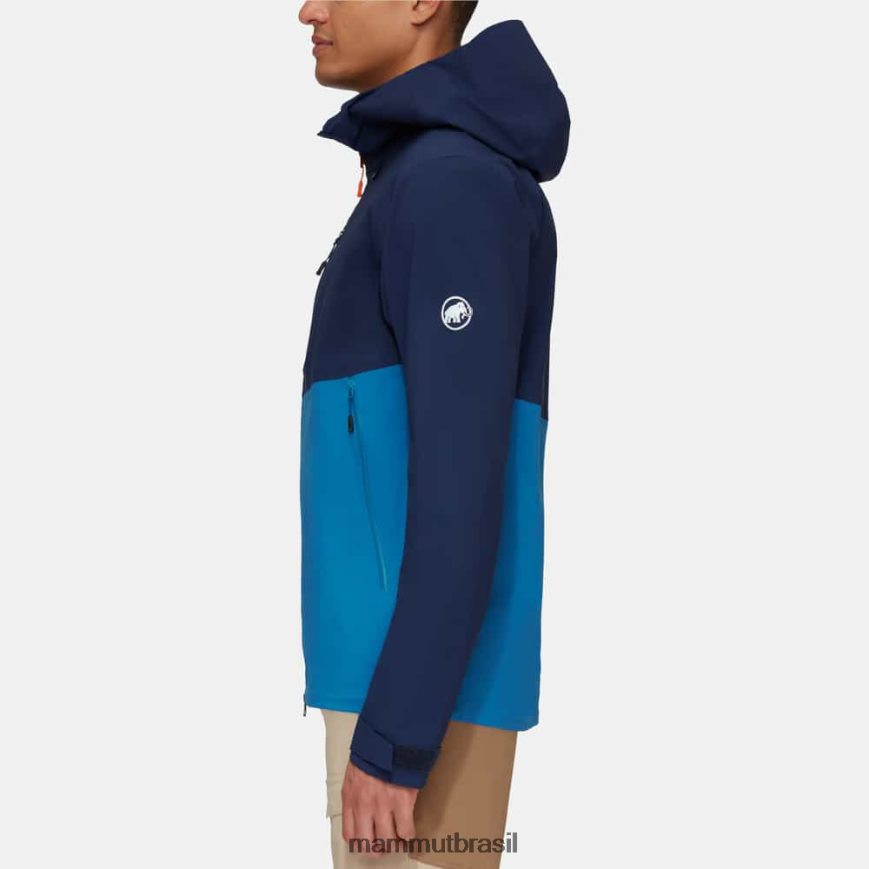 jaqueta com capuz alto guia hs homens TZF08F699 Mammut roupas gelo marinho profundo